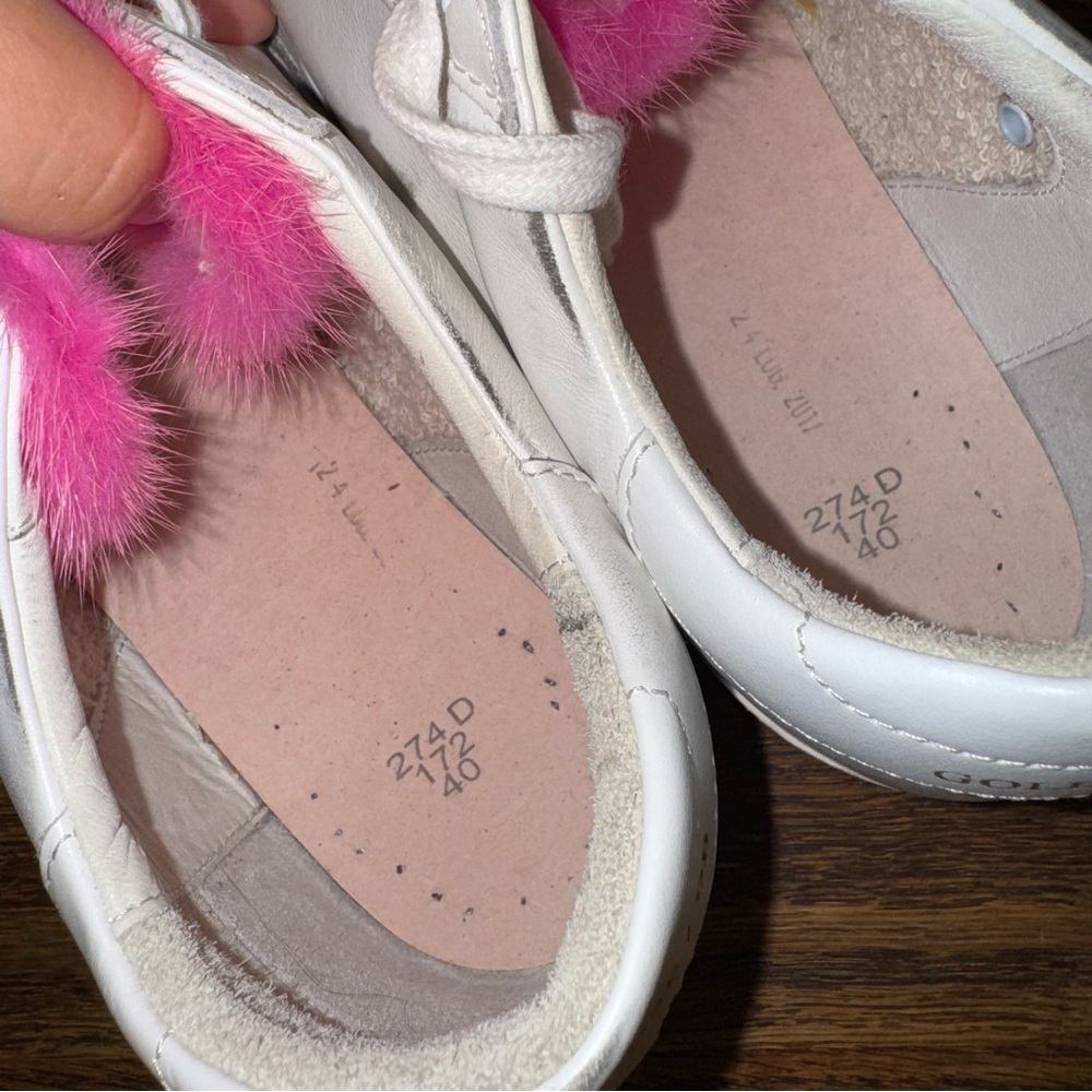 New Size 40 Golden Goose Superstar Sneakers White Leather Pink Mink Fur - Picture 12 of 13